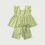 Lime Green Muslin Frock & Shorts Set For Girls