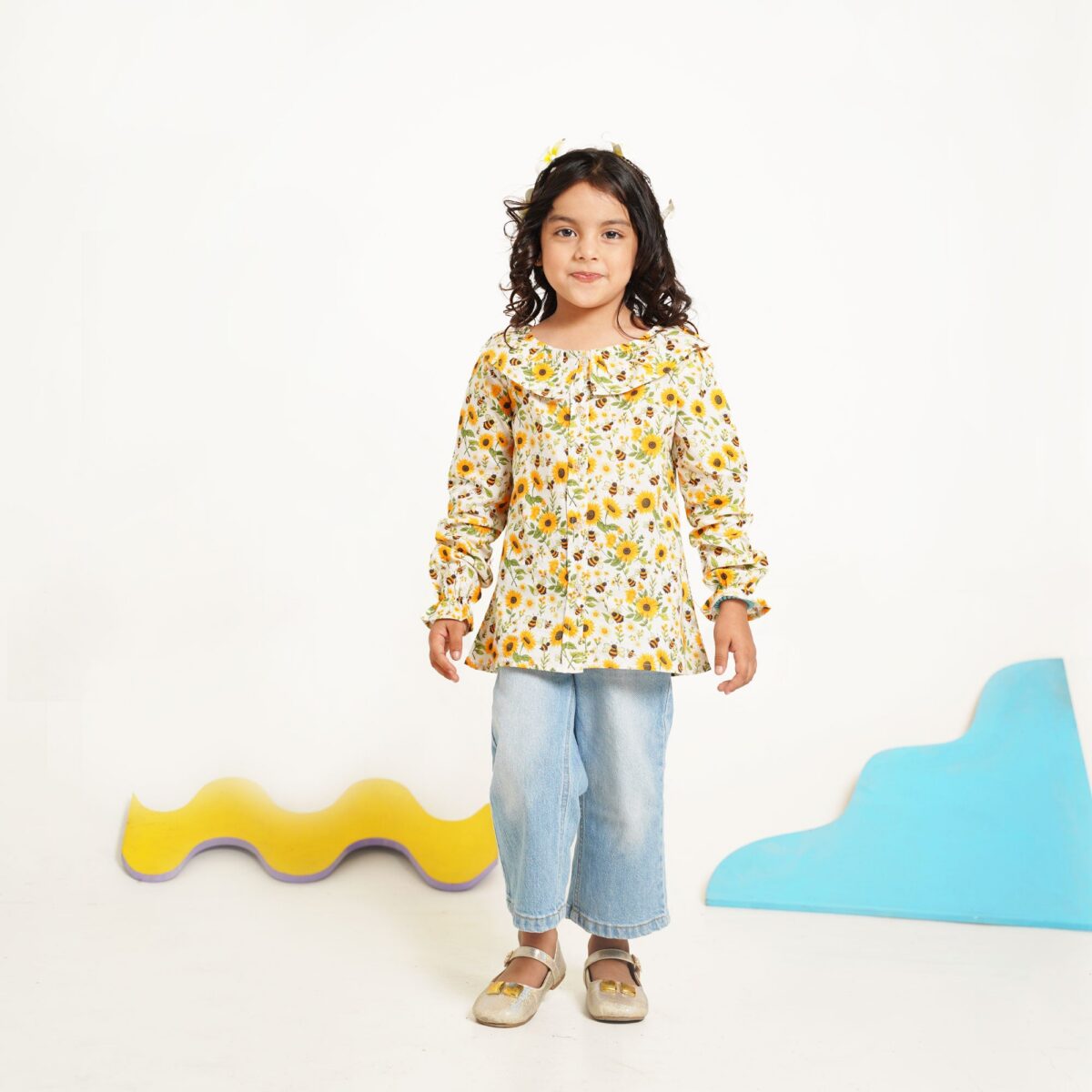 Sunflower Bloom Printed Top for Girls - Image 4