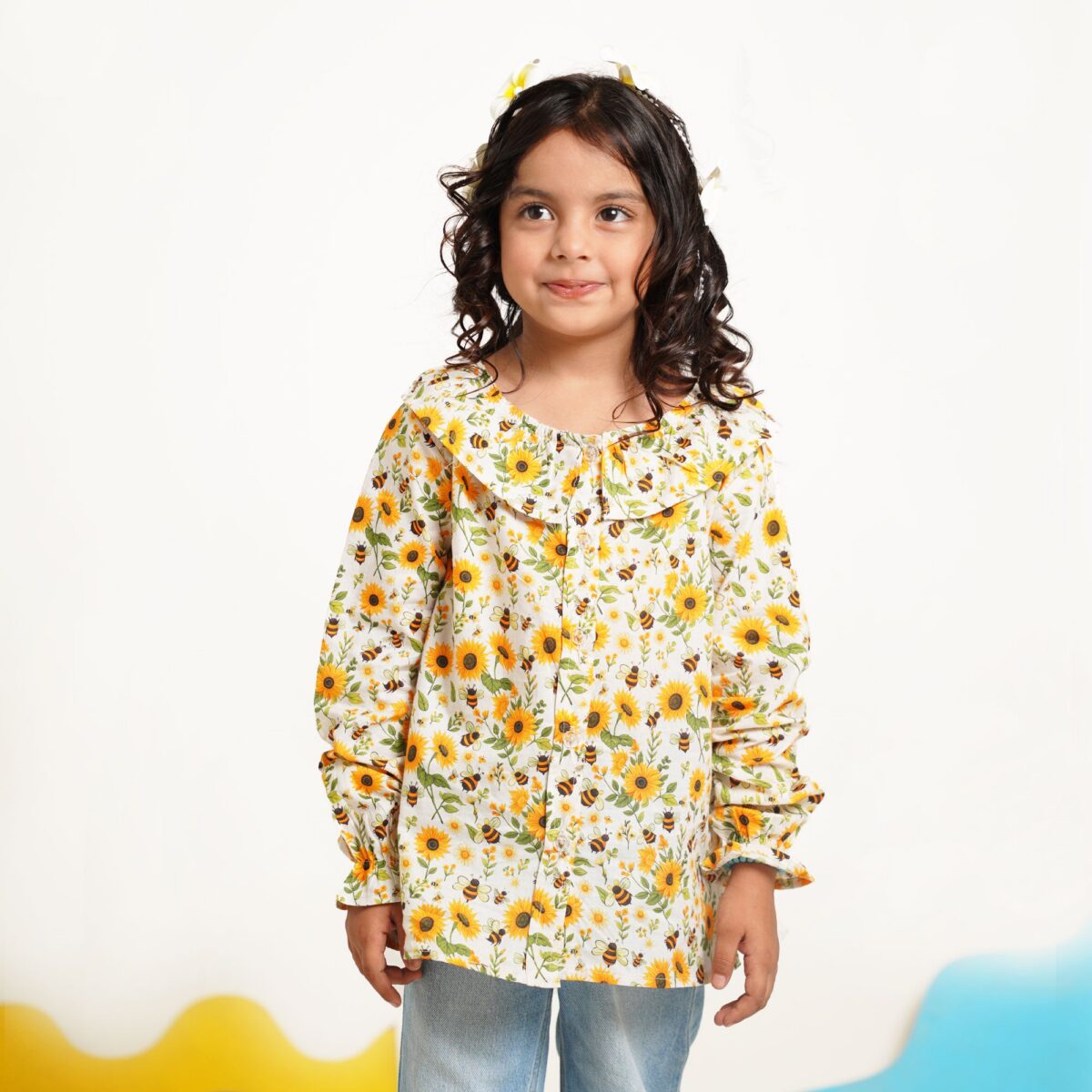 Sunflower Bloom Printed Top for Girls - Image 2